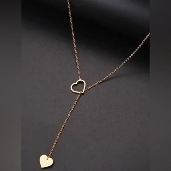 SOLD  Adornia, Silver, or Rose Gold, Heart Lariat Necklace - Picture 4 of 7